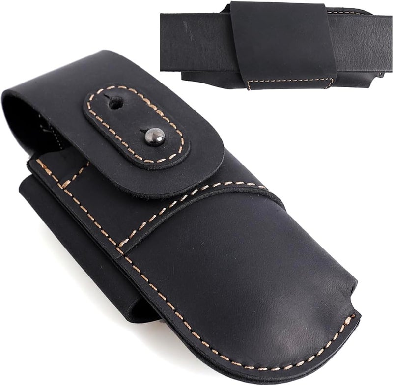 topstache Leather Knife Sheath for Belt - Horizontal Carry Knife Holster - EDC Belt Organizer - Leather Multitool Sheath Pouch with Two Snap Closure for Folding Knife, Black - Image 1